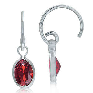Brand New Cr. Garnet C-Hoop 925 SOLID Sterling Silver Earrings (7066)