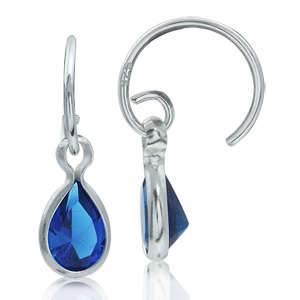 Brand New Cr. Sapphire C-Hoop 925 SOLID Sterling Silver Earrings (7071)
