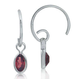Brand New Genuine Garnet C-Hoop 925 SOLID Sterling Silver Earrings (7084)