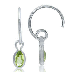Brand New Genuine Peridot C-Hoop 925 SOLID Sterling Silver Earrings (7085)