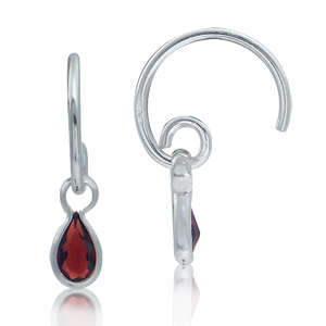 ASHA CRAFT - 100% REAL Genuine Garnet C-Hoop 925 SOLID Sterling Silver Earrings