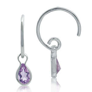 100% REAL Amethyst Petite C-Hoop 925 Sterling Silver Earrings