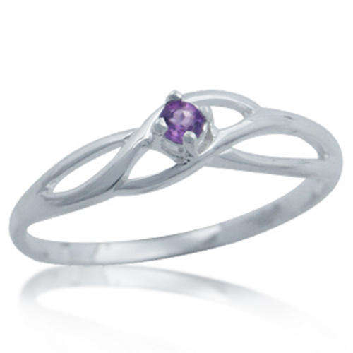 Size 9 / S - Natural Amethyst 925 Sterling Silver Solitaire Petite Ring (8049)