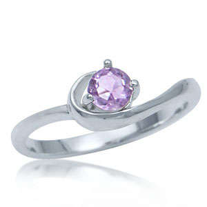 Size 6 / M - Natural 0.20ct Amethyst 925 Sterling Silver Swirl Ring (8057)