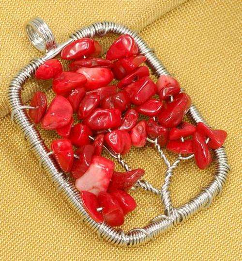 LIMITED STOCK! Natural Red Coral Wire Tree Wrap Pendant (8072)