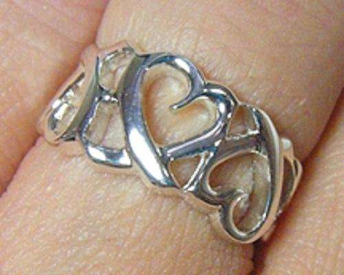 Size 8 / Q - Brand New Modern Hearts Silver Ring, 925 stamped (8247)