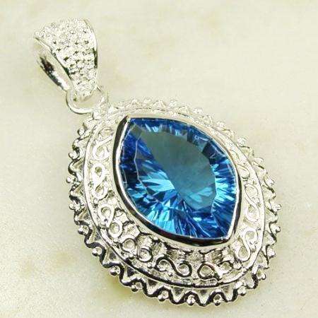 BIG & BOLD! Brand New Cr. Blue Topaz Pendant stamped 925 (9020)
