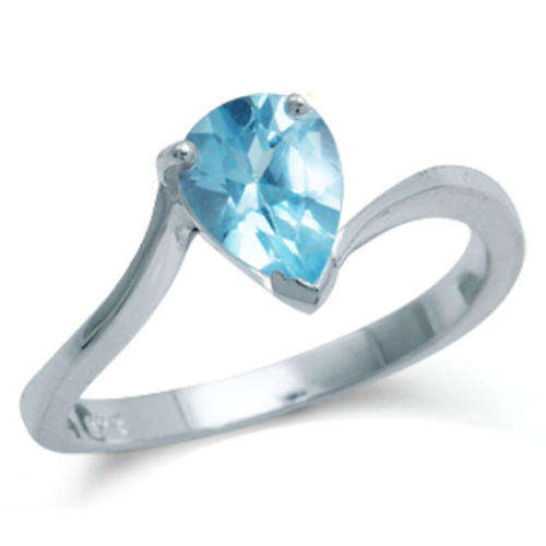 Size 6.5 / P - Genuine 1.25ct Blue Topaz Pear 925 Sterling Silver Ring (9086)