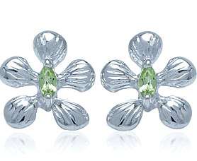 ASHA CRAFT - Genuine Peridot 925 SOLID Sterling Silver FLOWER Earrings