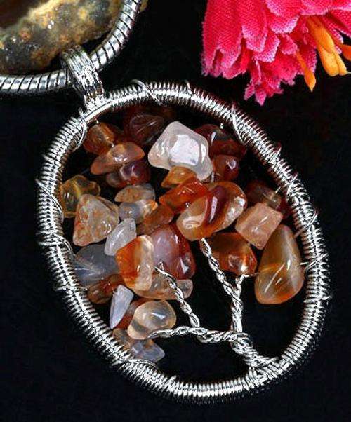 Natural Carnelian Gemstones TREE Wire Pendant (J005)