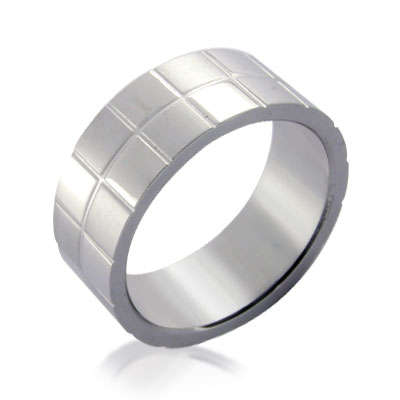 ASHA CRAFT - 6.6g Stainless Steel Carved Checkerboard Ring Size 10 / U