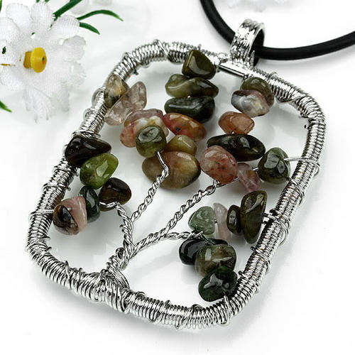 36X47mm Tourmaline Gemstone Chip Wire Tree Pendant
