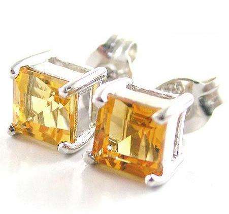 ASHA CRAFT - 100% REAL 1.20ct Citrine 925 Sterling Silver Princess Cut Earrings