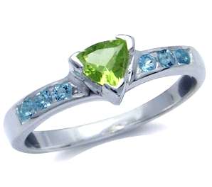 ASHA CRAFT - 100% REAL 0.68ct Peridot and Blue Topaz 925 Sterling Silver Ring - Size 6.5 / N