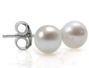 ASHA CRAFT - 6mm White Freshwater Pearl 925 Sterling Silver Stud Earrings