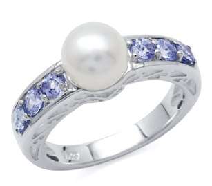 [R7787.27] GUARANTEED Genuine 0.90ct Tanzanite and Freshwater Pearl Ring. Size 7.5 / P