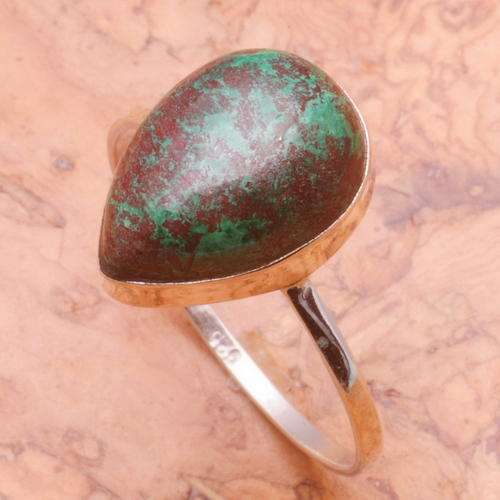 ASHA CRAFT - 100% REAL Chrysocolla Gemstone 925 Sterling Silver Ring - Size 10 / U