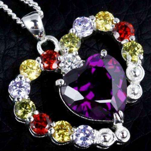 ASHA CRAFT - Exquisite! 5.00ct Cr. Amethyst and Multicolour CZ 925 Sterling Silver Necklace