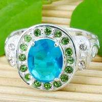 ASHA CRAFT - Cr. Blue Topaz and Peridot 925 Sterling Silver Ring - Size 8 / Q