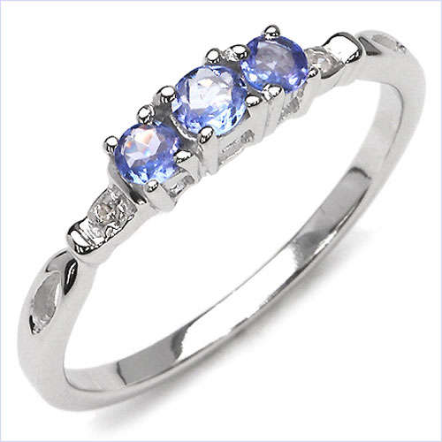 ASHA CRAFT - 100% REAL 0.27ct Tanzanite and Diamond 925 Sterling Silver Ring Size 7 / O