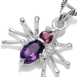ASHA CRAFT - 100% REAL 0.60ct Amethyst and Tourmaline Spider 925 Sterling Silver Pendant