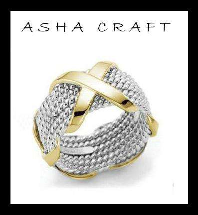** SIZE 8 / Q ** Gorgeous Gold "X" Original TC Mesh Ring in 18k Gold Vermeil