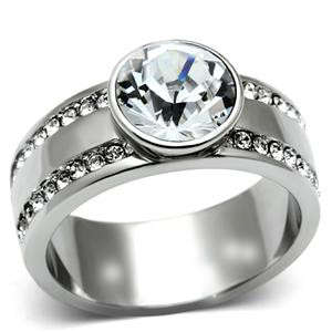 "WoW" Stainless Steel Diamond Ring - Size 8