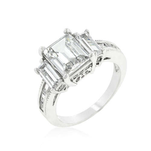 EMERALD CUT TRIPLET ENGAGEMENT RING - Size 8