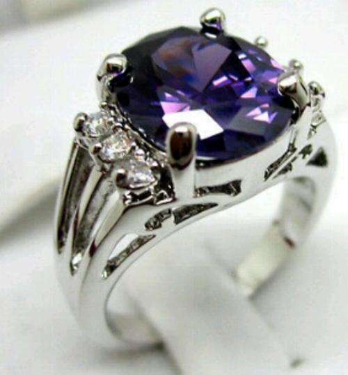 Dress Ring with Simulated Amethyst - Size 8