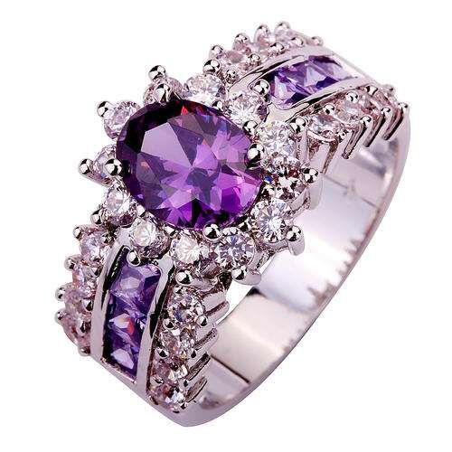 Oval Cut Amethyst White Sapphire Gemstone Ring - Size 9