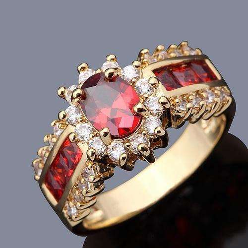 Dazzling Red Garnet 10KT Yellow Gold Filled Ring - Size 8