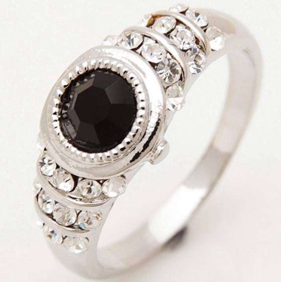 10k White Gold Filled Black Sapphire Ring - Size 10
