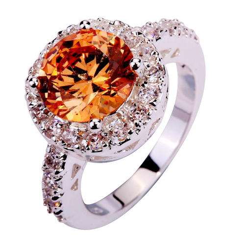 Morganite & White Topaz Gemstone Dress Ring - Size 7
