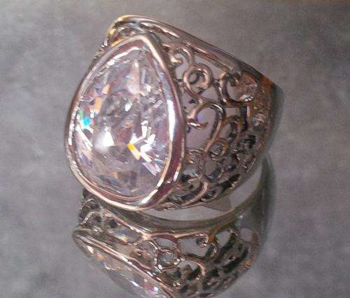 Stunning Dress Ring with Huge Simulated Diamond - Size 7