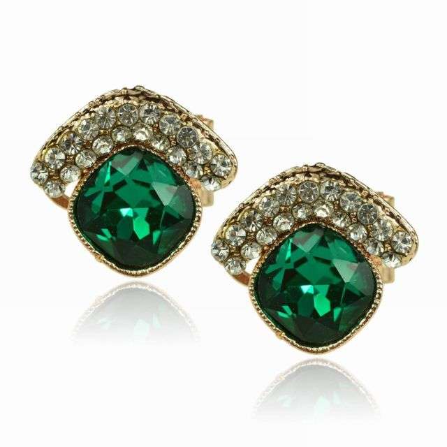 Green Rhombus Crystal Rhinestone Acrylic Eardrop Stud Earrings
