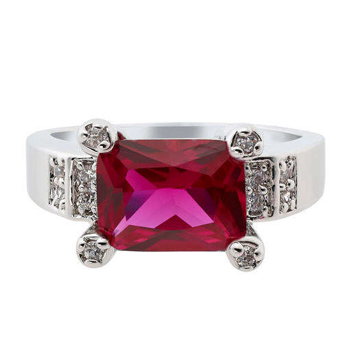 Emerald Cut White Gold Plated Cocktail Band Ring - Size 8