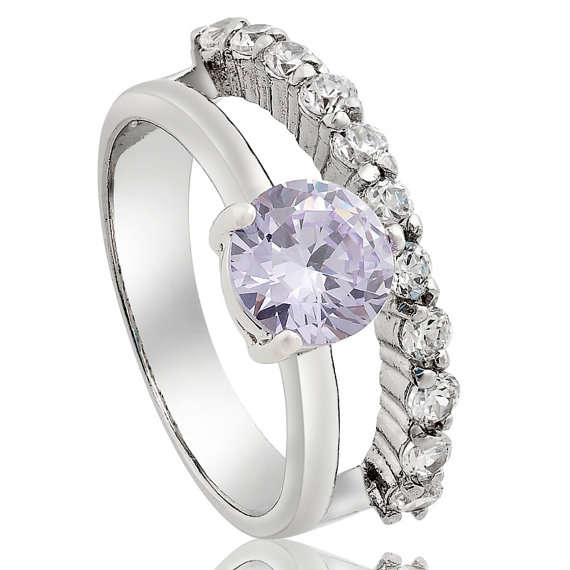 Tanzanite Cubic Zirconia 18K Gold Plated Silver Tone Ring - Size 8