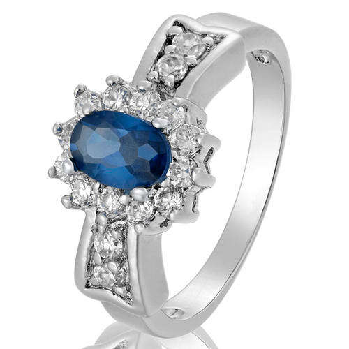 Oval Cut Blue Sapphire Fine Clear Topaz Ring - Size 8