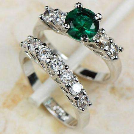925 Sterling Silver Emerald Wedding Ring - Size 9