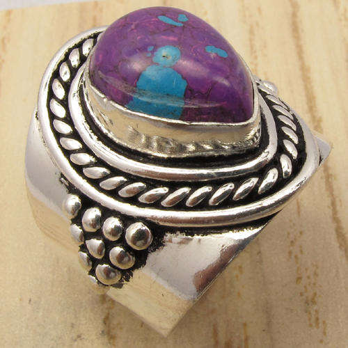 925 Silver Plated Rare PURPLE COPPER TURQUOISE OXIDIZED Ring - Size 8