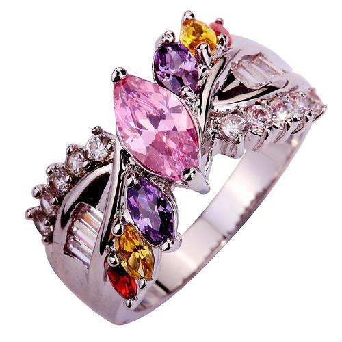 Pink /White Topaz-, Colourful Citrine Amethyst-, Garnet Ring - Size 9