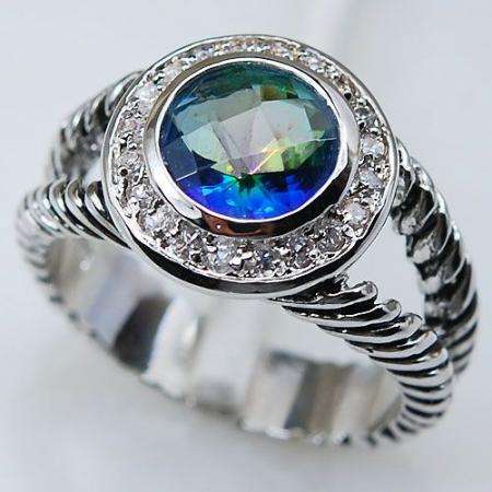 Rainbow TOPAZ SILVER GEMSTONE RING - Size 10