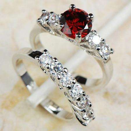 Garnet Engagement / Wedding Ring - Size 7