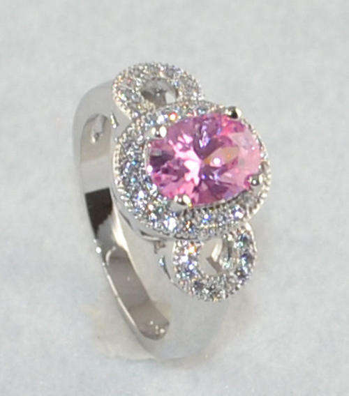 Pink & white Topaz Gemstones S80 Silver Ring - Size 9