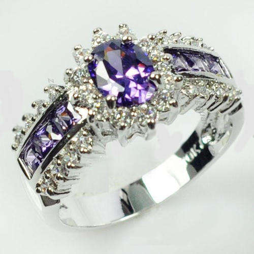 Stunning Amethyst Ring 10KT White Gold Filled - Size 7