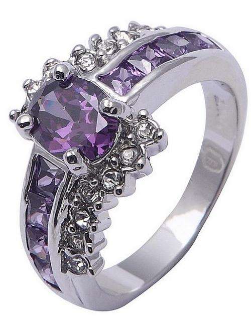 Lovely Purple Amethyst Ring 10KT White Gold Filled - Size 8