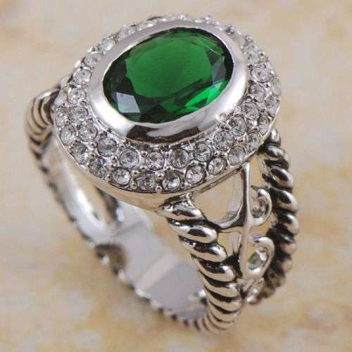 Dainty Emerald Gemstone Ring - Size 10