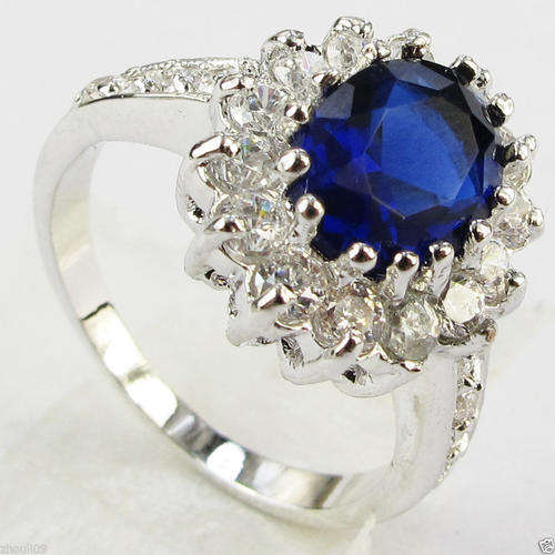 Gorgeous 18KT White Gold Filled Sapphire Ring - Size 9