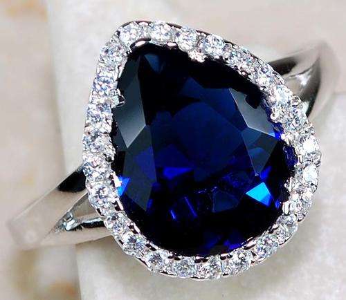 3Ct Blue Sapphire & White Topaz 925 Solid Genuine Sterling Silver Ring - Size 6