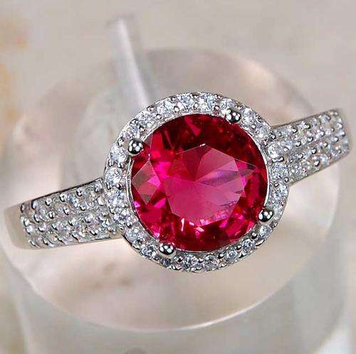 Ruby & White Topaz 925 Solid Genuine Sterling Silver Ring Sz 9